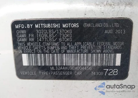 2014 Mitsubishi Mirage Es from USA, damaged, VIN ML32A4HJ9EH004456